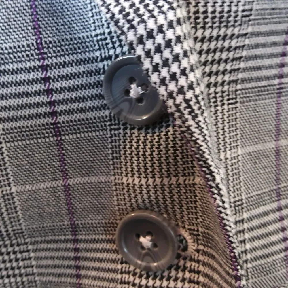 Cato two button front black charcoal gray and purple plaid jacket